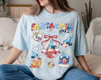 Walt Disney Fantasia Mickey Coquette Bow Watercolor Shirt, Mickey Sorcerer T-Shirt, Fantasia Mickey Tee, Disneyland Family Matching Trip