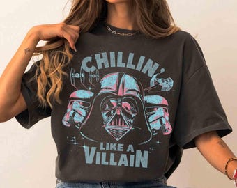 Vintage Retro Star Wars Darth Vader Chillin Like A Villain T-Shirt,  Galaxy's Edge Family Trip Shirt, May The Force Be With You Tee