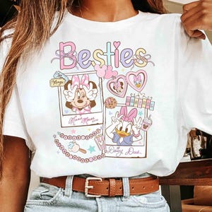 Retro Disney With My Bestie T-shirt, Minnie Mouse and Daisy Duck Coquette Bow Shirt, Best Friends Disneyland Matching Tee, BFF Girls Trip