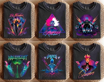 Retro jaren 90 Disney-schurken personages rockband shirt, Ursula Cruella Maleficent Tee, Disneyland Mickey's Not So Scary Party Family 2026 Trip