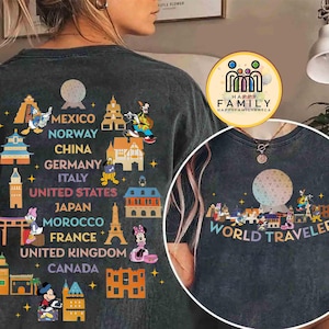 2-sided Epcot Center Mickey & Friends Traveler Shirt, Travel around the World Disney Epcot, Epcot World Tour Family Vacation 2025, Girl Trip