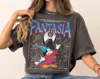 Walt Disney Fantasia Mickey Coquette Bow Watercolor Shirt, Mickey Sorcerer T-Shirt, Fantasia Mickey Tee, Disneyland Family Matching Trip