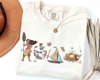 Coquette Watercolor Disney Moana Princess T-shirt, I Am Moana, Pua Pig And Hei Hei Tee, Girly Aesthetic Disney Girls Trip Tee, Magic Kingdom