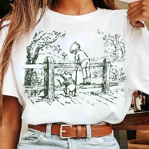Maglietta vintage Disney con schizzi di Winnie the Pooh e Christopher Robin, maglietta di Winnie the Pooh e i suoi amici, maglietta con la scritta &quot;Vacanza in famiglia a Disneyland&quot;