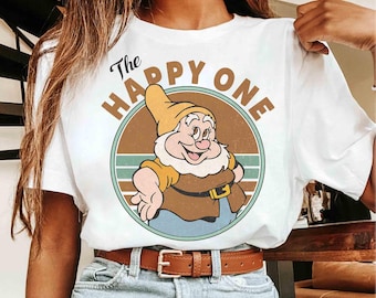 Retro 90s Vintage The Happy One T-shirt, Disney Snow White And Seven Dwarfs Family Matching Tee, Disneyland Holiday Vacation 2026 Gift