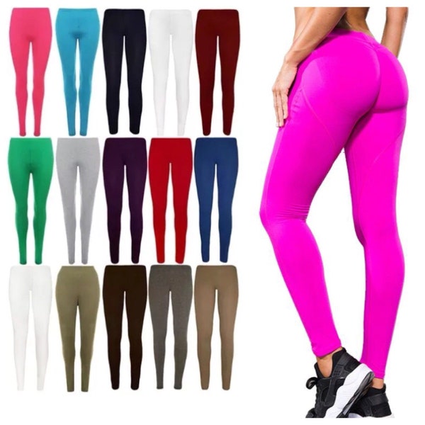 Womens Cotton Leggings Full Length Leggings Plain Elastane Leggings Stylish Soft Push Up Leggings stretch Running Women Leggings UK