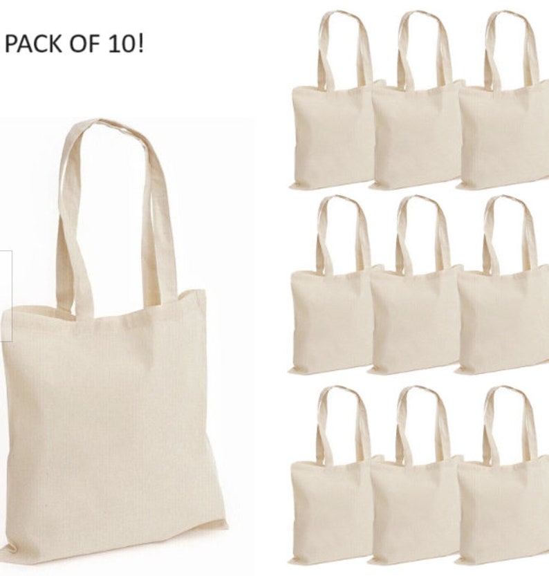10 Pack 100 Cotton Canvas Shopping Bags ECO Friendly Tote Shopper Plain Shopping Shoulder High