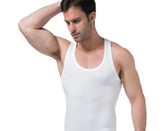 Mens 100% cotton vest tank top summer training gym tops plain white sando classic sleeveless t-shirt  s-2xl