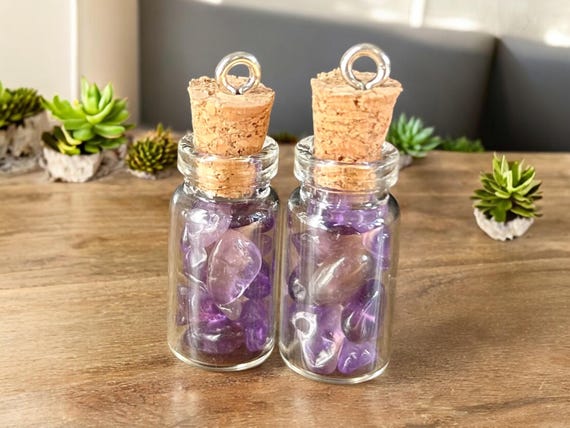 Crystal Chips in Mini Glass Wishing Bottle | Mini Crystal Chips Bottle | Crystal Charm Bottle | Crystal Gemstone Spell Bottle