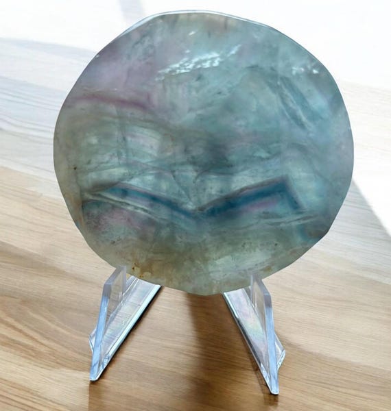 Rainbow Fluorite Hand Carved Disk, Rainbow Fluorite Piece, Crystal Disk, Fluorite Disk, Rainbow Fluorite Disk, Round Fluorite Plate