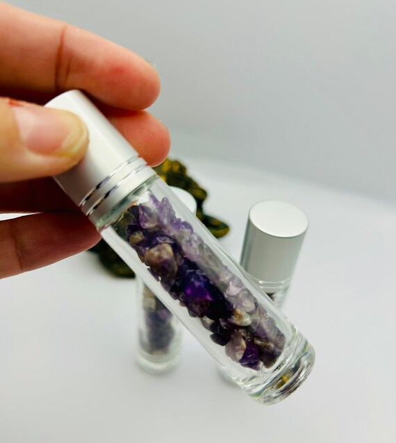 Crystal Rollerball | Polished gemstones | Amethyst Crystals | Fill with Essential oils | Aromatherapy | Perfect Gift!