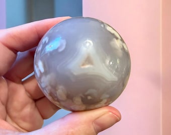 Flower Agate Sphere with Druzy | Healing Crystal, 236 grams