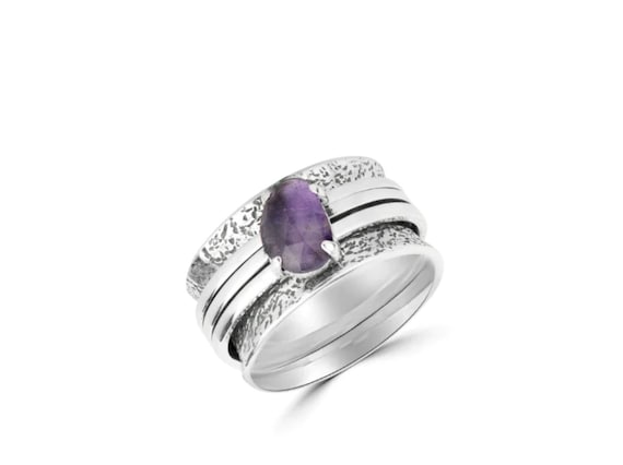 Silver Spinner Ring With Beautiful Amethyst Crystal | 925 Sterling Silver Ring | Tranqullity | Amethyst Ring | Gift