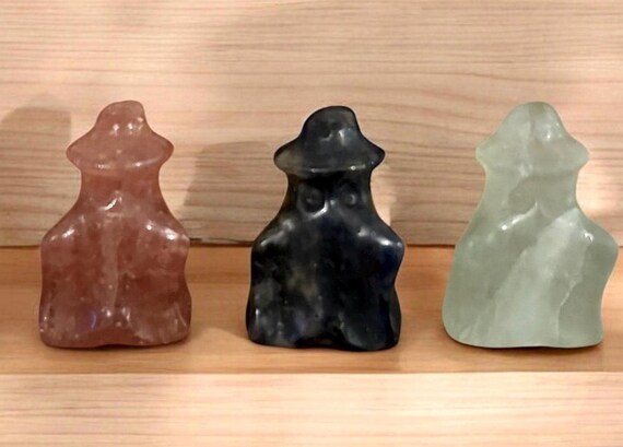 Witch Crystal Carvings | Halloween Carvings | Halloween Crystal Figures | Halloween Decorations | Hand Carved