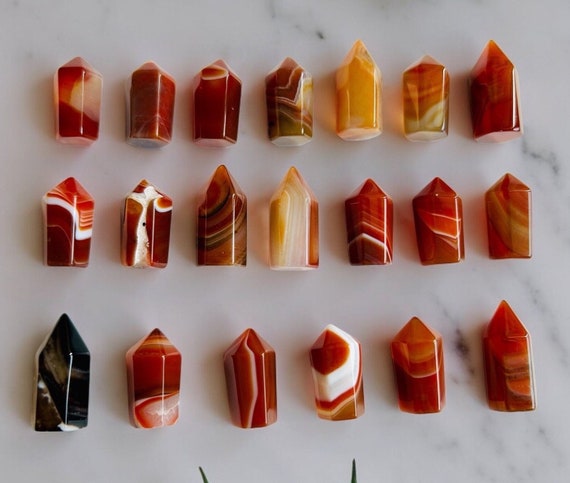 Stunning AAA Grade Vibrant Polished Banded Carnelian Crystal Minis | Mini Points | Carnelian Mini Towers | Carnelian