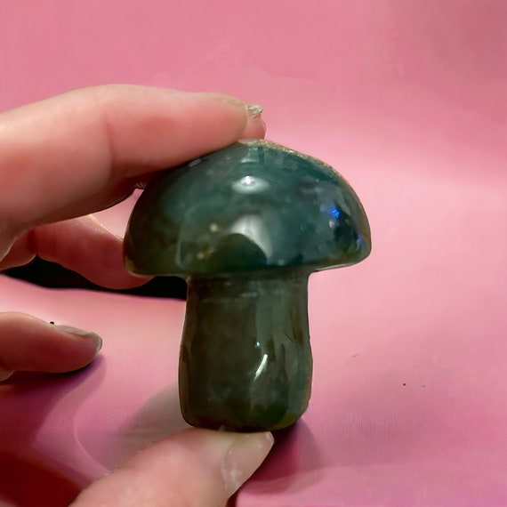 Polished Crystal Moss Agate Mushroom | Agate Crystal | Agate Carving | Moss Agate Crystal Ornament | Crystal Carving