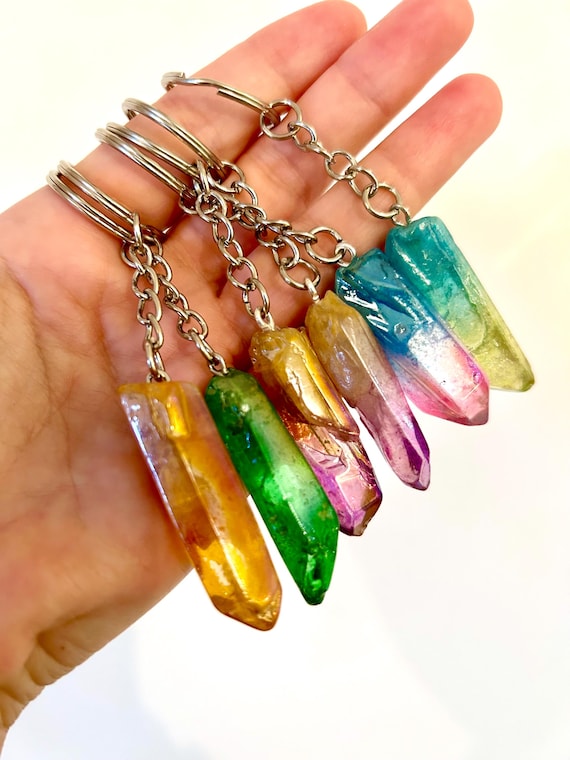 Aura Quartz Keyring’s | Quartz Keyring’s | Unicorn Quartz Crystals | Crystal Keyring’s | Gift for Her | Keyring’s