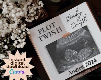 Plot Twist Pregnancy Announcement: Surprise Baby Reveal (Digital Canva Template)