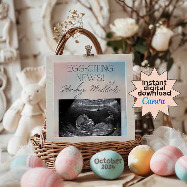 Easter Pregnancy Announcement for Social Media, Gender Neutral Easter Pregnancy Announcement Digital Template