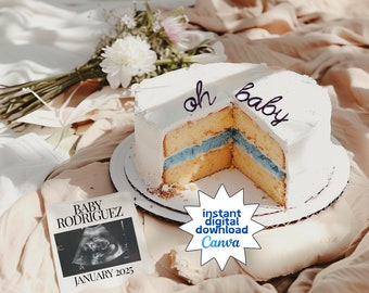 Gender Reveal Cake Digital | Baby Boy Announcement Cake | Pregnancy Announcement Cake | Boy Cake Announcement | Editable Gender Reveal Boy