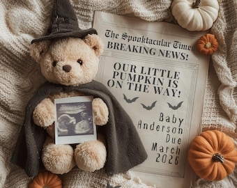 Halloween Pregnancy Announcement Newspaper Baby Announcement (Digital Template)