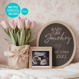 Baby Girl Announcement: Pink Tulips, Boho Chic (Digital Template)