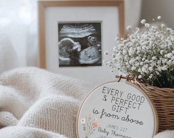 Religious Bible Pregnancy Announcement Digital Prayer Embroidery Hoop Baby Announcement Simple Gender Neutral James 1:17 Social Media Reveal