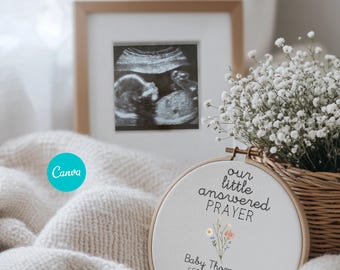Christian Pregnancy Announcement Digital Template Miracle Baby Announcement for Faith Based Families Prayer Embroidery Hoop Announcement