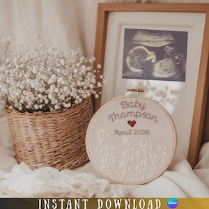 Obrączka do haftu w stylu boho z ogłoszeniem o narodzinach dziecka: szablon neutralny płciowo (do pobrania w wersji cyfrowej)