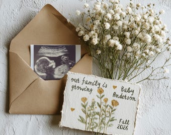 Gender Neutral Pregnancy Announcement Template | Rustic Wildflower Boho Baby Reveal | Editable Canva Digital Download