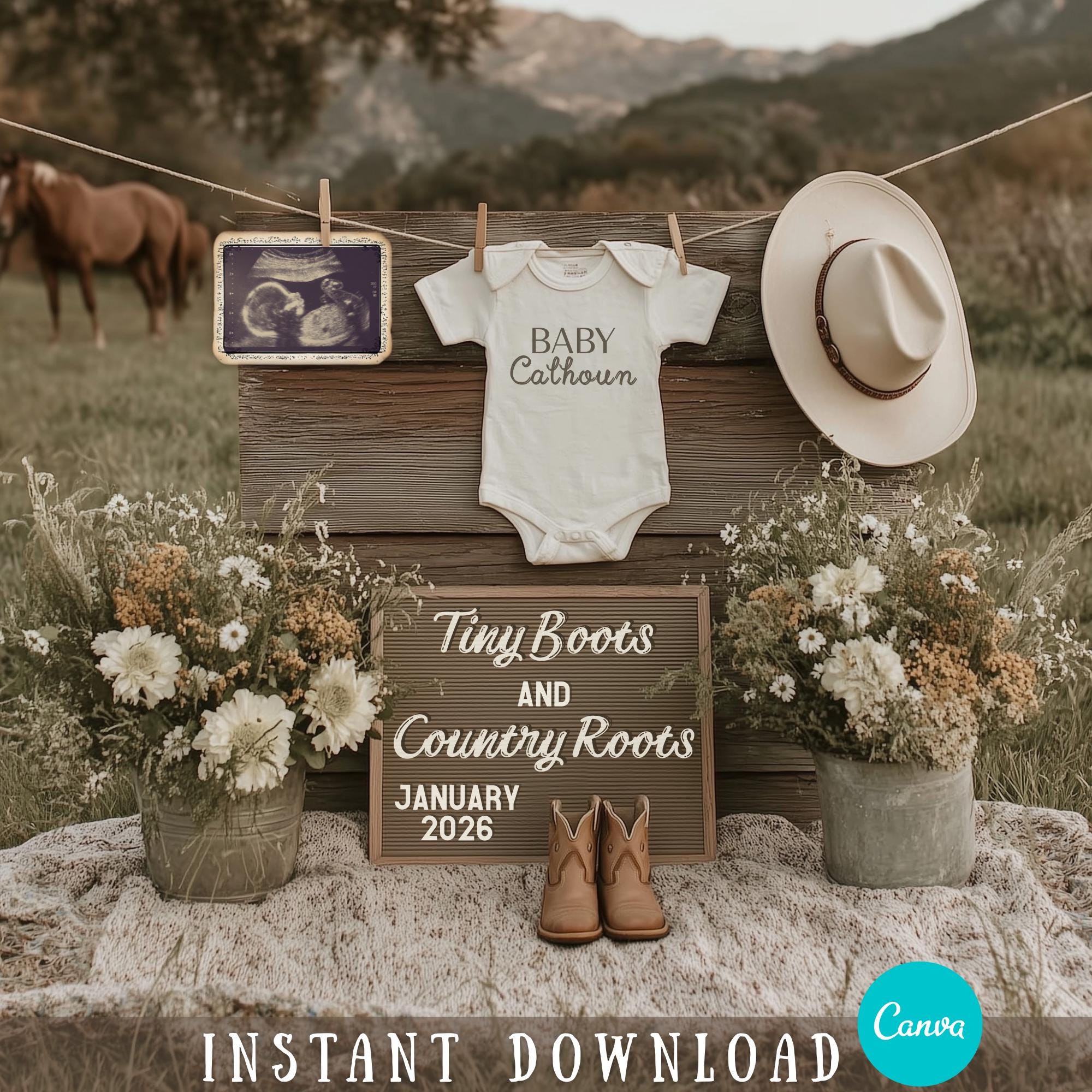Country Western Pregnancy Announcement Digital Southern Style Baby Announcement Gender Neutral Western Aesthetic Cowboy Social Media Reveal