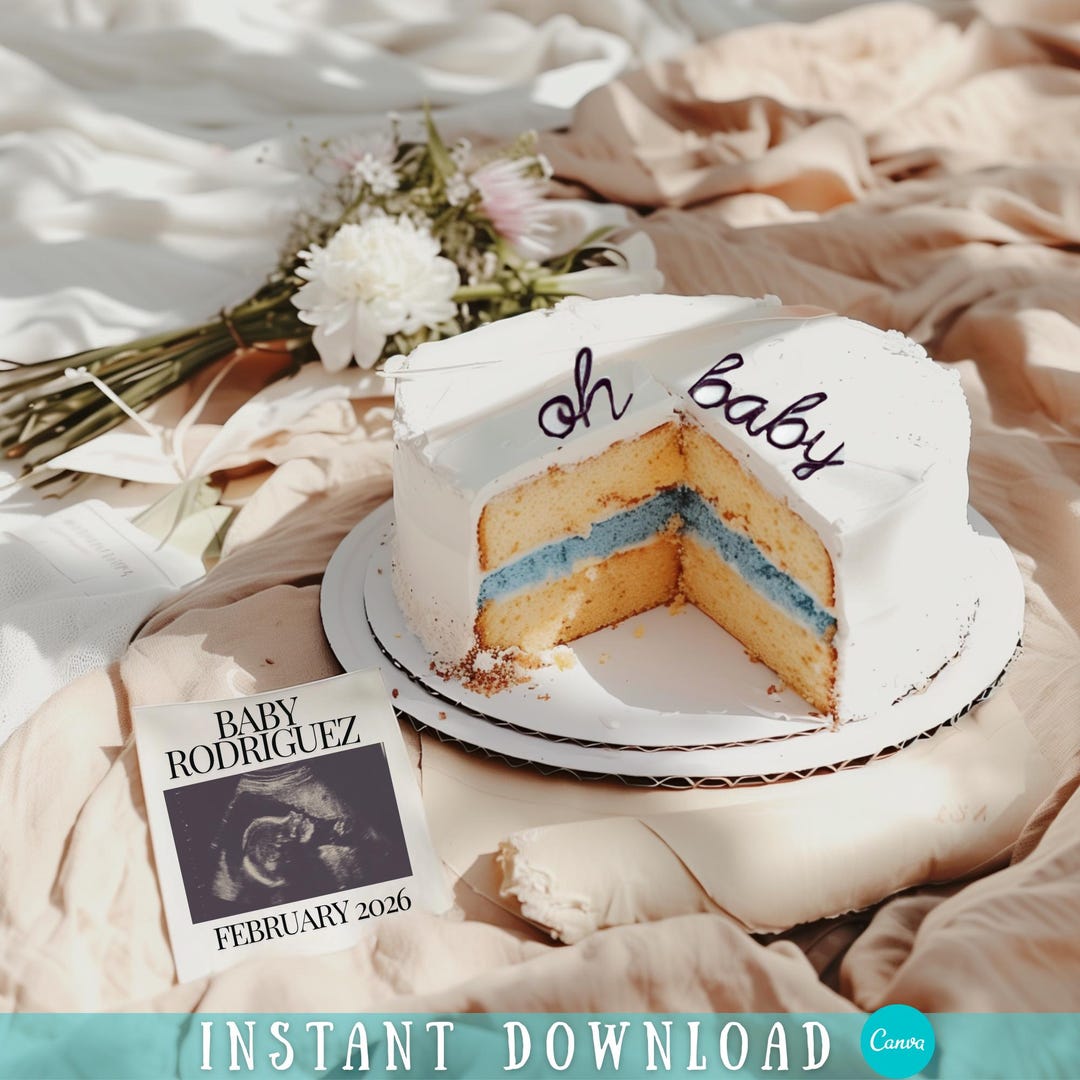 Baby Boy Announcement Cake Gender Reveal Digital Template (social — free download