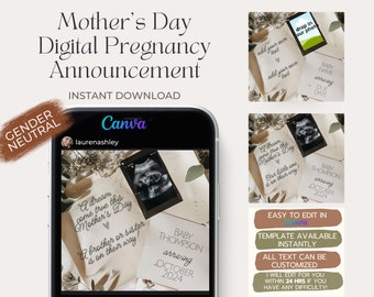 Mother's Day Pregnancy Announcement Digital Download, Gender Neutral Mother's Day Pregnancy Announcement Instant Download