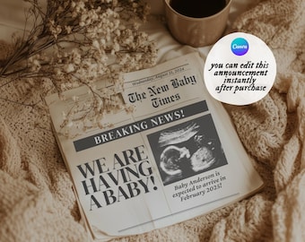 Newspaper Baby Announcement Template: Rustic Boho Social Media (Digital)