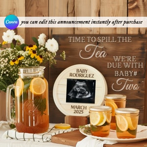 Annuncio del secondo bambino digitale / Annuncio di gravidanza / Annuncio del bambino 2 / Annuncio digitale del bambino n. 2 / Rivelazione rustica / Tè dolce