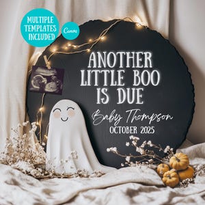 Halloween Digital Pregnancy Announcement Gender Neutral Baby Reveal Second Baby October Pregnancy Announcement Template A Little Boo is Due