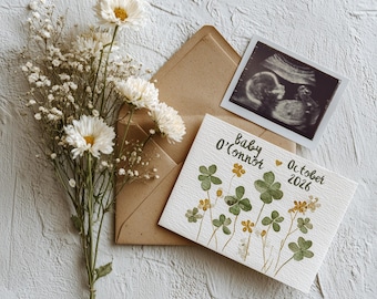 St Patricks Day Pregnancy Announcement | Minimalist Irish Baby Reveal Canva Template | Digital Download