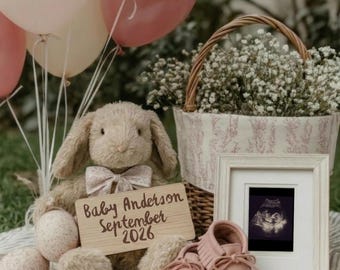 Easter Baby Girl Pregnancy Announcement Template | Easter Bunny Outdoor Boho Reveal | Canva Digital Download