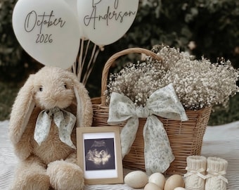 Easter Pregnancy Announcement Template | Gender Neutral Spring Baby Reveal | Canva Digital Download