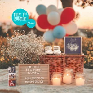 Fourth of July Pregnancy Announcement 4th of July Baby Announcement Digital Download for Social Media July Baby Announcement Simple Editable