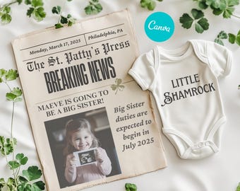 St. Patrick's Day Big Sister Newspaper Pregnancy Announcement (Digital Template)