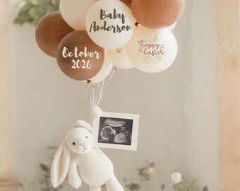 Gender Neutral Easter Pregnancy Announcement Template | Simple Bunny Baby Reveal Canva Digital Download