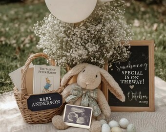 Easter Pregnancy Announcement Template | Bunny Baby Reveal Canva Digital Download