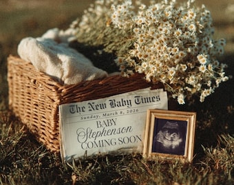 Newspaper Baby Announcement Template | Vintage Film Outdoor Pregnancy Announcement | Rustic Boho