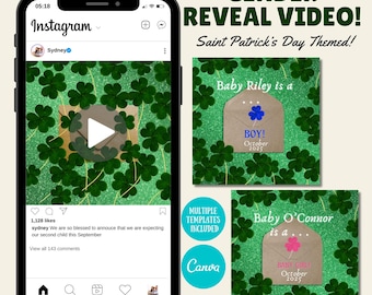 St. Patrick's Day Gender Reveal Video: Editable Announcement (Digital Download)