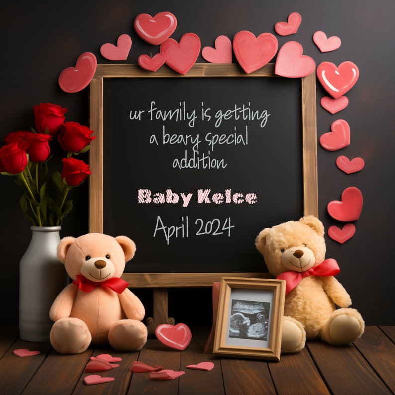 Valentine's Day Pregnancy Announcement // Baby Reveal // Social Media Template, Digital Pregnancy Announcement for Social Media image 3