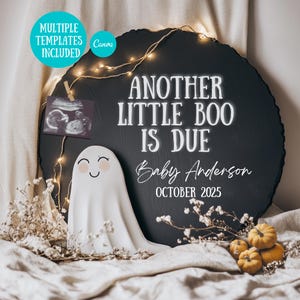 Halloween Digital Pregnancy Announcement Gender Neutral Baby Reveal Second Baby October Pregnancy Announcement Template A Little Boo is Due