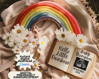 Pregnancy Announcement for Rainbow Baby, Rainbow Pregnancy Announcement for Social Media, Miracle Baby Announcement Digital Download
