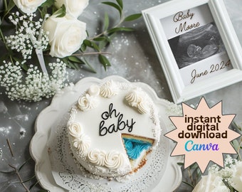 Blue Icing Cake Gender Reveal: It's a Boy Announcement (Digital Template)