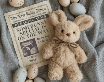 Pregnancy Announcement Baby Boy Template | Easter Newspaper Theme | Canva Digital Download